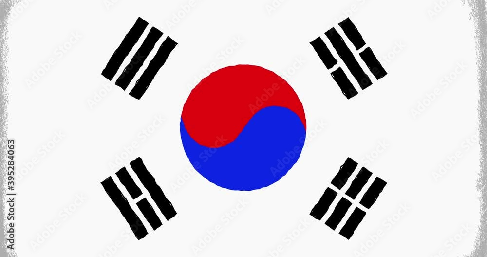 Endless background with the flag of South Korea stylized as a child's drawing. Looped animation in cartoon or comic style for use as a template with blank space for text or title Endless background with the flag of South Korea stylized as a child's drawing. Looped animation in cartoon or comic style for use as a template with blank space for text or title