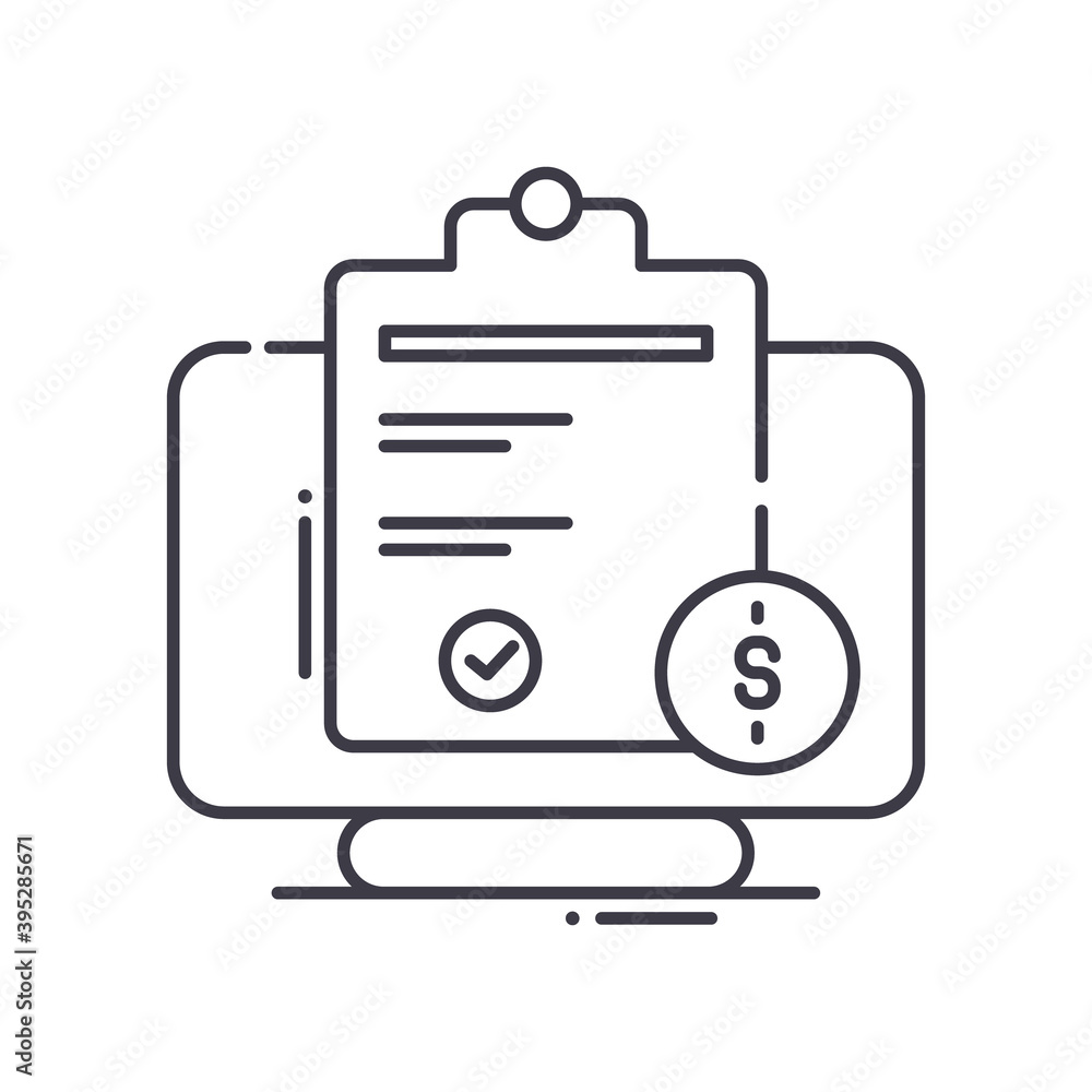 Financial data report icon, linear isolated illustration, thin line vector, web design sign, outline concept symbol with editable stroke on white background. Financial data report icon, linear isolated illustration, thin line vector, web design sign, outline concept symbol with editable stroke on white background.