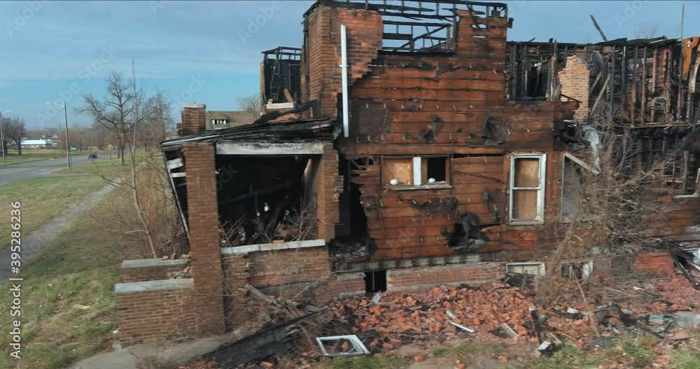 Drone view of dilapidated house in a Detroit neighborhood. This video was filmed in 4k for best image quality. Drone view of dilapidated house in a Detroit neighborhood. This video was filmed in 4k for best image quality.