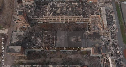 Aerial view of the dilapidated Packard Automotive Plant in Detroit, Michigan.This video was filmed in 4k for best image quality photo