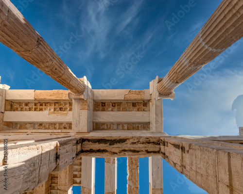 Athens Acropolis entrance (propylaea) ceiling and ionic style columns, Greece photo