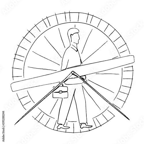 Office worker walks in circles day after day. Office routine.