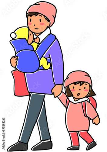 災害時に早めに避難所に避難する子どもを連れた女性