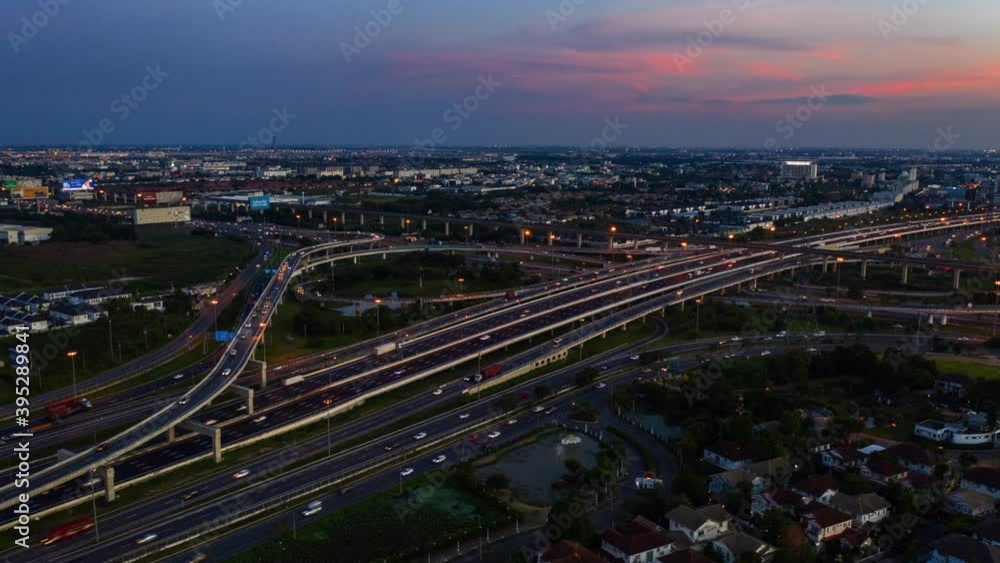 Tollway Expressway Bangkok Drone Hyperlapse Sunset to Night