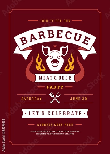 Barbecue party vector flyer or poster design template