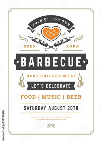 Barbecue party vector flyer or poster design template