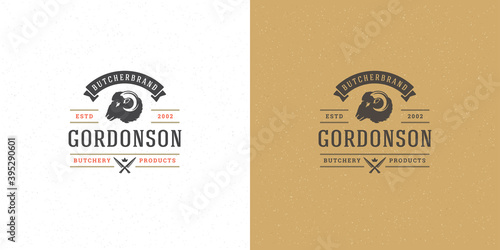 Butcher shop logo design vector illustration ram head silhouette good for farm or restaurant badge