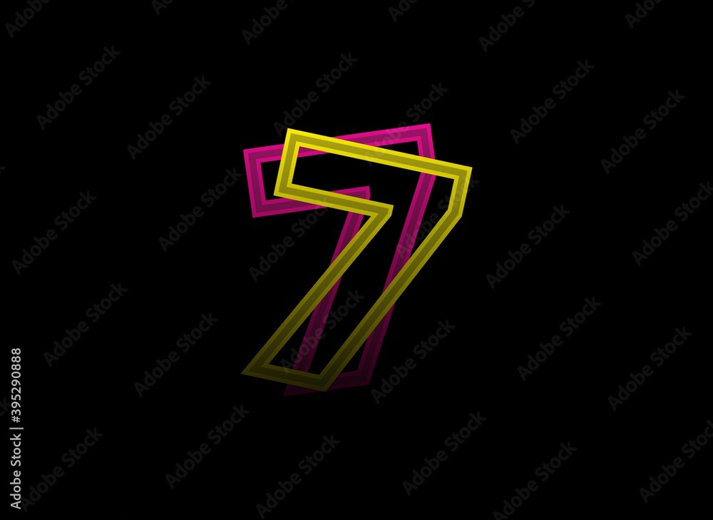 7 number vector desing, shadow font logo. Dynamic split pink, yellow color on black background. For social media,design elements, creative poster, web template 7 number vector desing, shadow font logo. Dynamic split pink, yellow color on black background. For social media,design elements, creative poster, web template