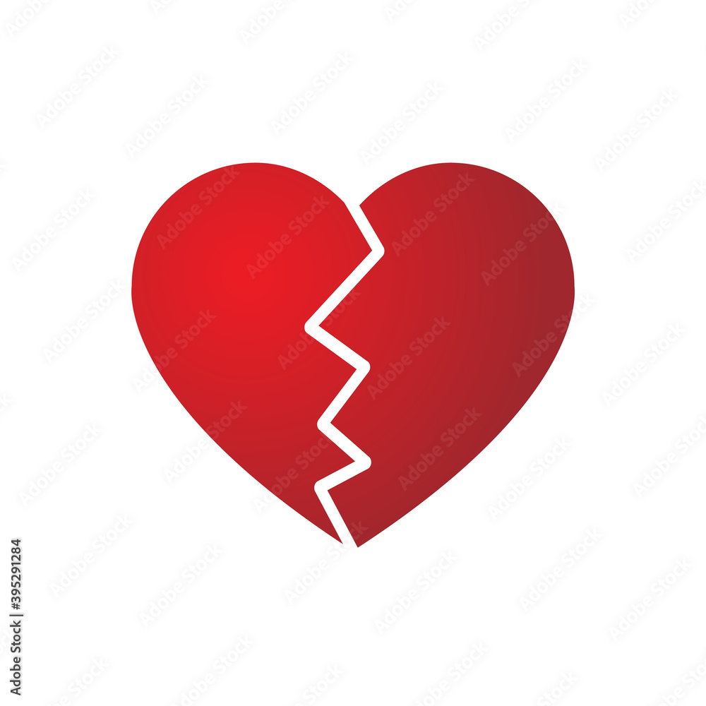Red heartbreak / broken heart or divorce flat vector icon for apps and websites Red heartbreak / broken heart or divorce flat vector icon for apps and websites