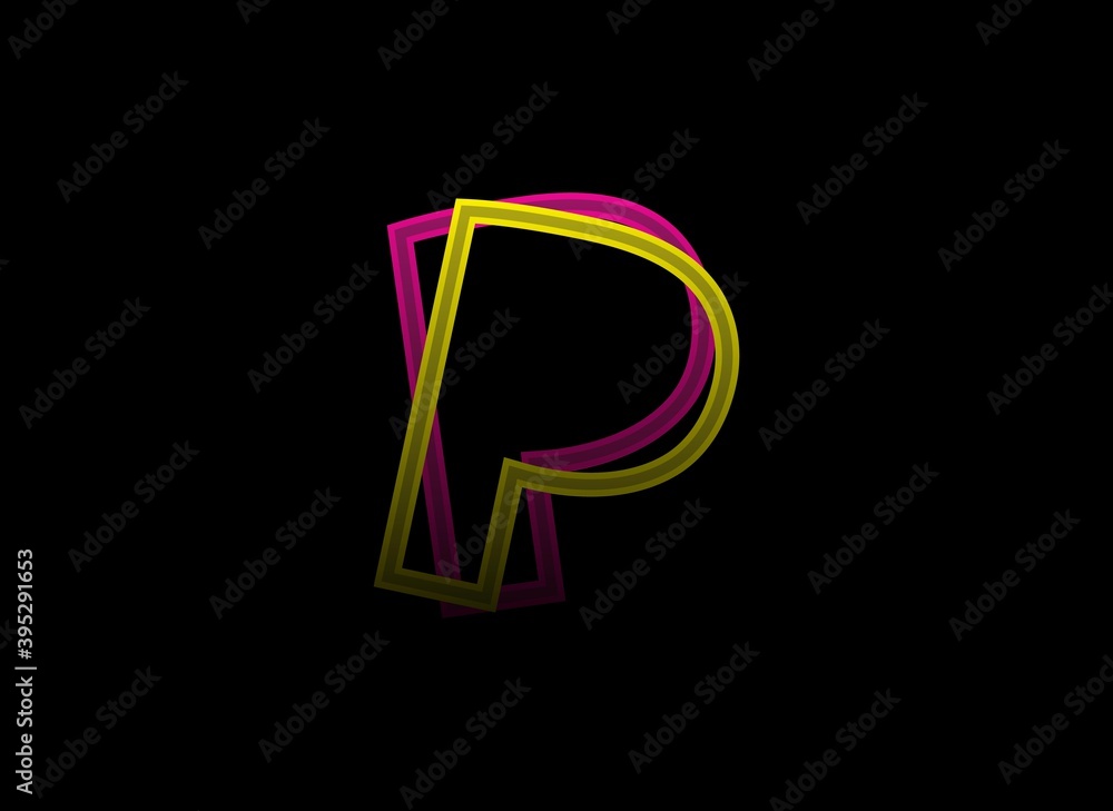 P letter vector desing, shadow font logo. Dynamic split pink, yellow color on black background. For social media,design elements, creative poster, web template P letter vector desing, shadow font logo. Dynamic split pink, yellow color on black background. For social media,design elements, creative poster, web template