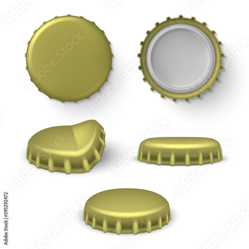 Metal beer, beverage bottle crown caps set