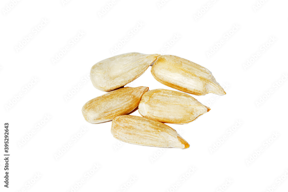 Peeled sunflower seeds isolated on a white background close-up Macro Peeled sunflower seeds isolated on a white background close-up Macro