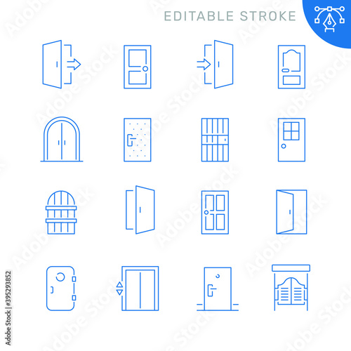 Door related icons. Editable stroke. Thin vector icon set