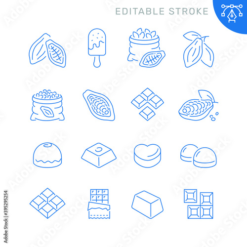 Cocoa and chocolate related icons. Editable stroke. Thin vector icon set