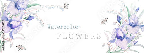 
Illustration of watercolor iris flowers