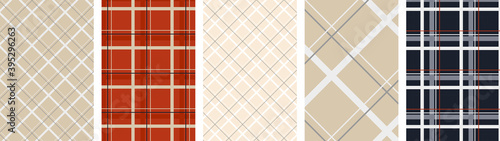 vector cards with tartan patterns. Patterns with a gray, red and champagne color background. Suitable for creating winter, holiday, New Year, Christmas textiles, backgrounds, cards, posters