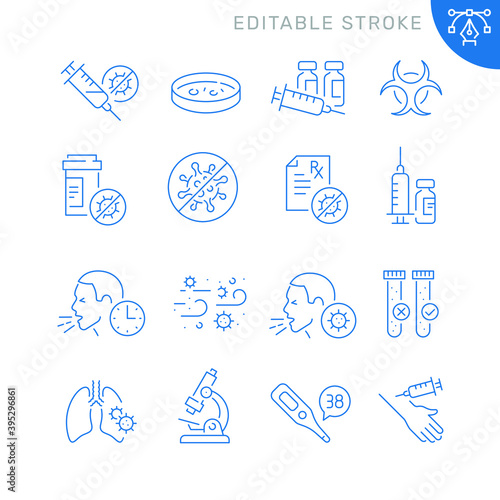 Virus related icons. Editable stroke. Thin vector icon set