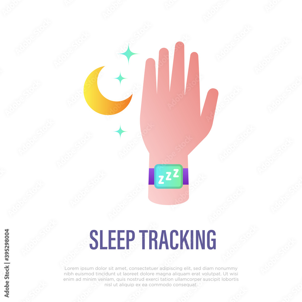 Sleep tracking by smartwatch. Gadget for body control, wellness and prevention sleep disorders. Flat gradient icon. Vector illustration.
