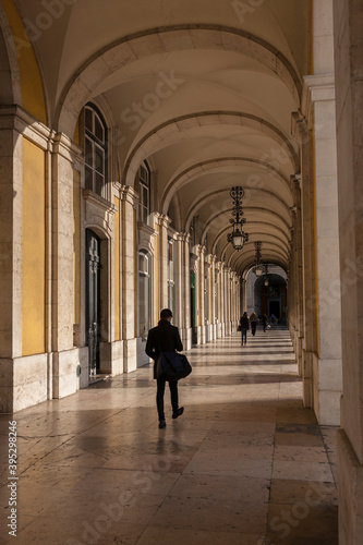 18th century arcade on the north side of the  Praça do Comércio, Lisbon, Portugal