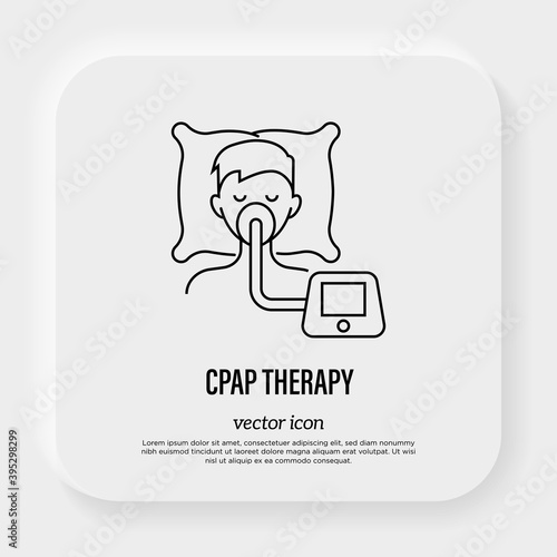 Cpap therapy for sleep apnea, insomnia. Thin line icon. Medical equipment. Vector illustration.
