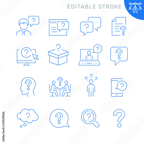 Question related icons. Editable stroke. Thin vector icon set