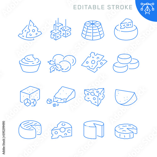 Cheese related icons. Editable stroke. Thin vector icon set
