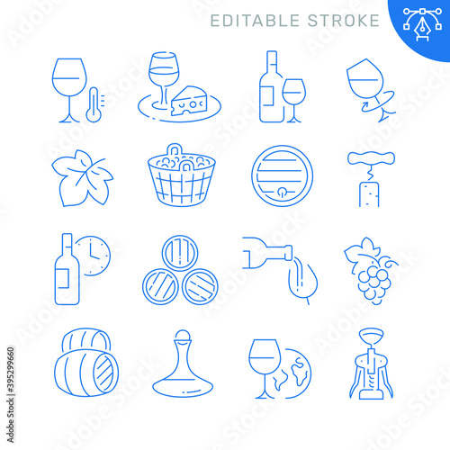 Wine related icons. Editable stroke. Thin vector icon set