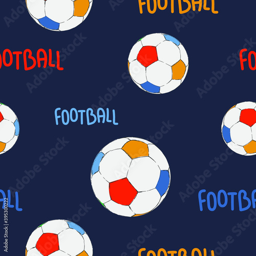 Colorful background of soccer balls. Seamless football pattern.