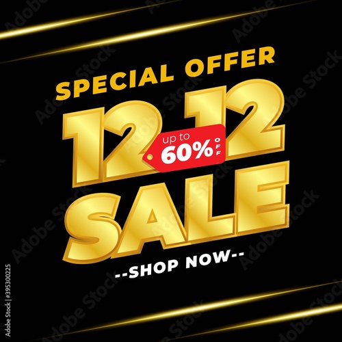 12.12 Shopping Day Sale Banner Background With Black Gold Colour .