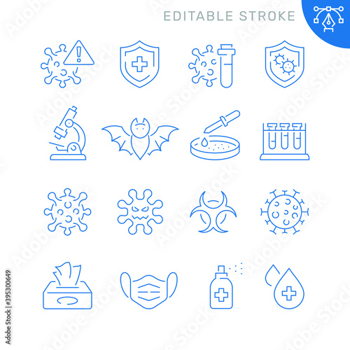 Coronavirus related icons. Editable stroke. Thin vector icon set