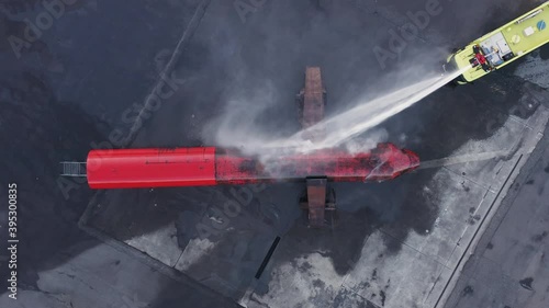 Scania fire truck extinguishing replica airplane fire during training photo