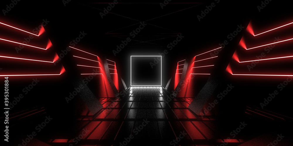 3D abstract background with neon lights. neon tunnel .space construction . 3d illustration