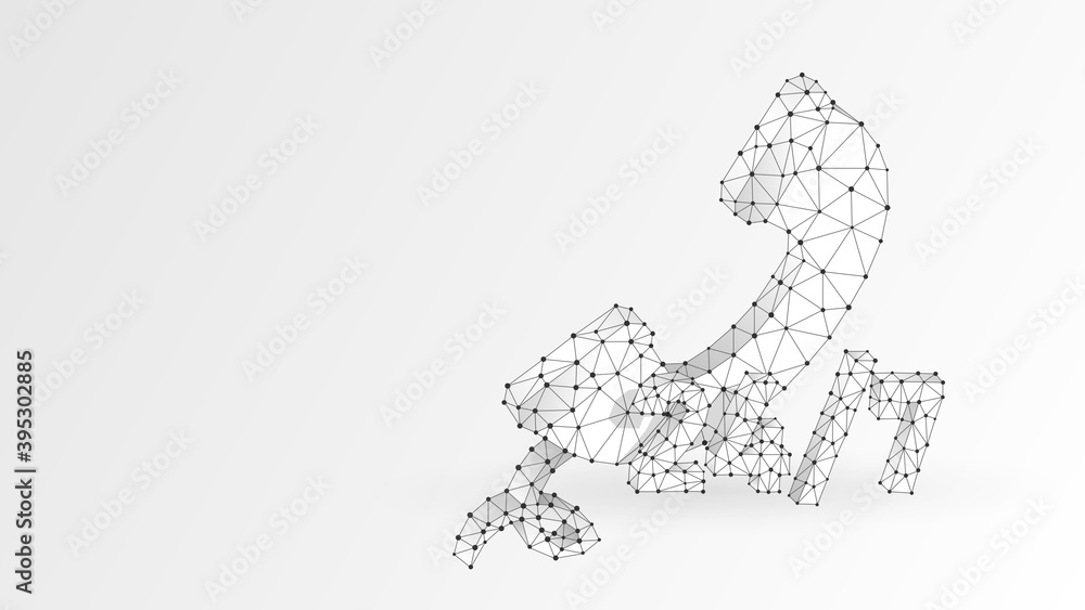 Twenty-four seven support center symbol. Technical service sign. Low poly, wireframe 3d Raster illustration. Abstract polygonal image on a white background