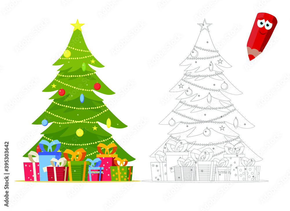 Fototapeta premium coloring page for kids, christmas tree