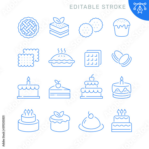 Bakery related icons. Editable stroke. Thin vector icon set
