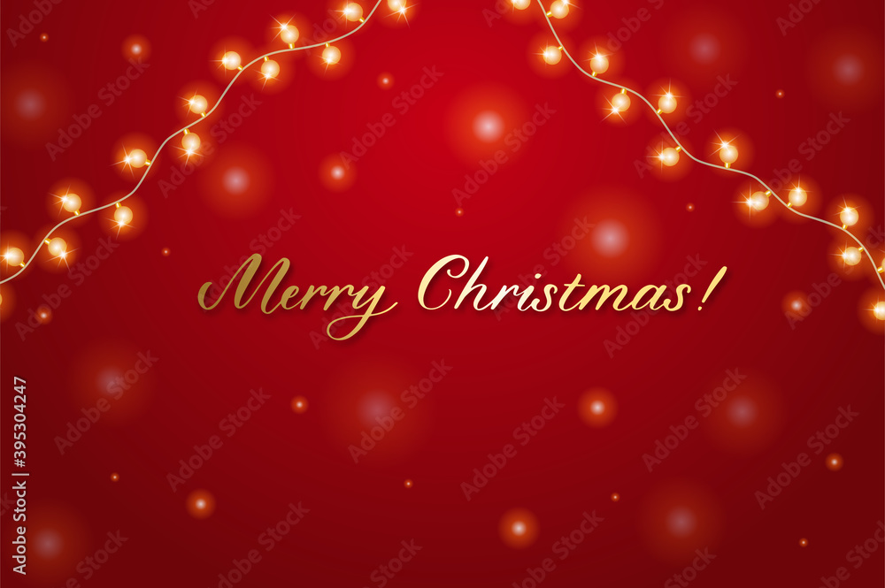 Christmas background with shining garland. Merry Christmas card illustration on red background. Christmas background with shining garland. Merry Christmas card illustration on red background.