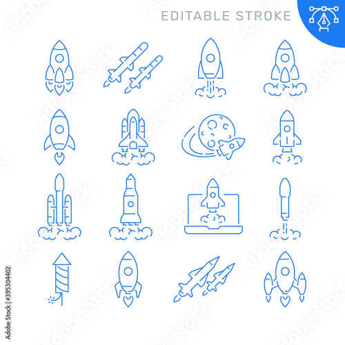 Rocket related icons. Editable stroke. Thin vector icon set