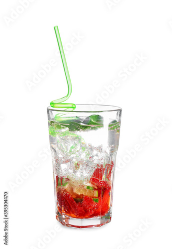 Wallpaper Mural Glass of fresh strawberry mojito cocktail on white background Torontodigital.ca