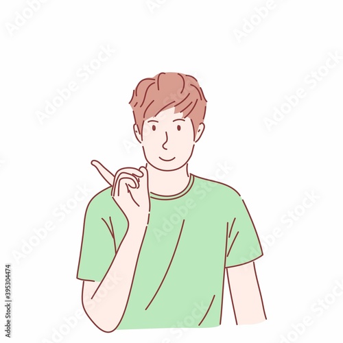 Man gesture pointing. Hand drawn character vector style.