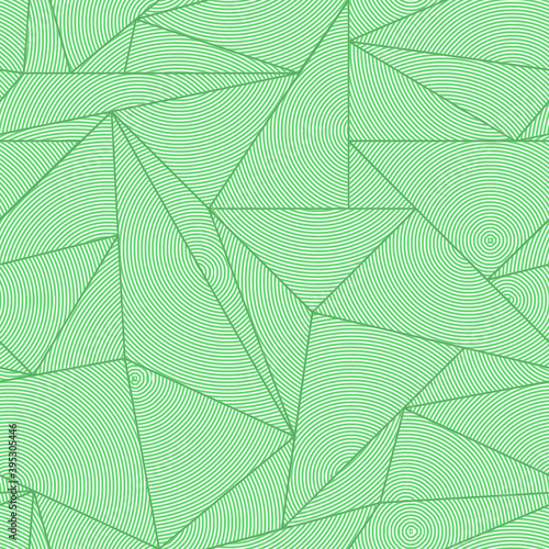Endless triangle structure. Asymmetric vector texture. Abstract decor seamless pattern with green lines.