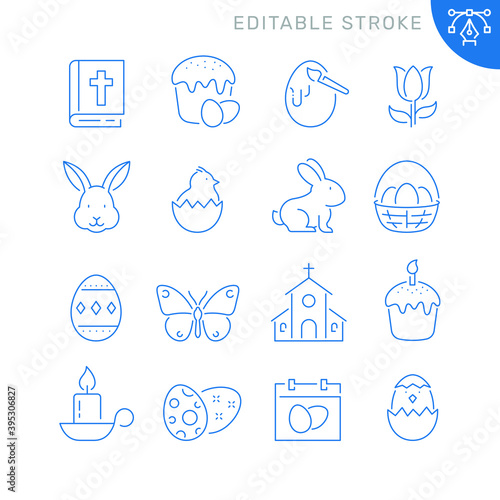 Easter related icons. Editable stroke. Thin vector icon set