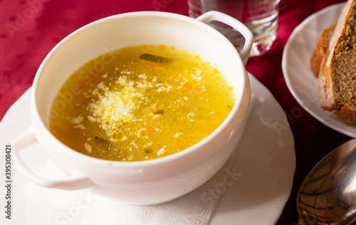 soup with pickles and barley. pickle