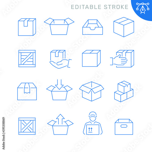 Box related icons. Editable stroke. Thin vector icon set