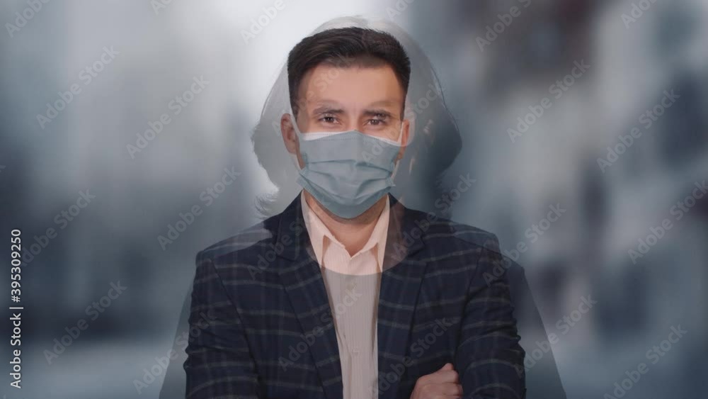 Portraits, quick change of people's portraits on blurry city background, people of different races and ages in medical masks looking at camera, prevention and protection from the Covid 19. Portraits, quick change of people's portraits on blurry city background, people of different races and ages in medical masks looking at camera, prevention and protection from the Covid 19.