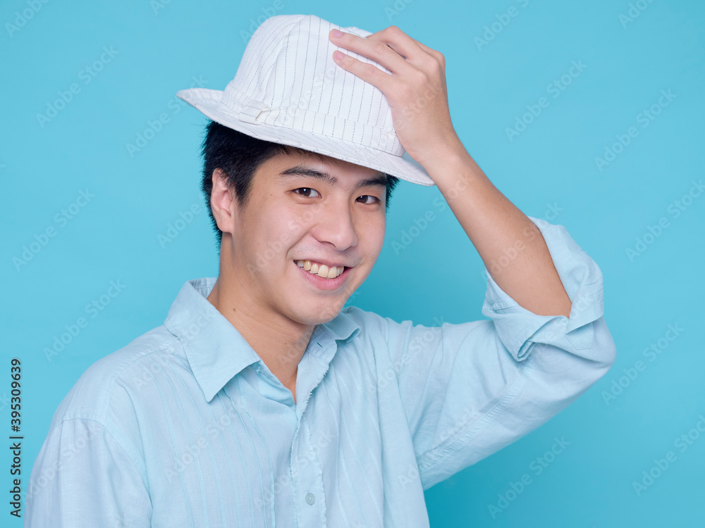 Handsome men tourists wear summer hat Handsome men tourists wear summer hat
