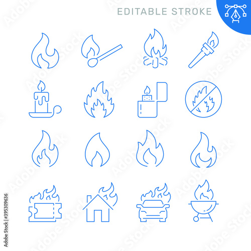 Flame related icons. Editable stroke. Thin vector icon set