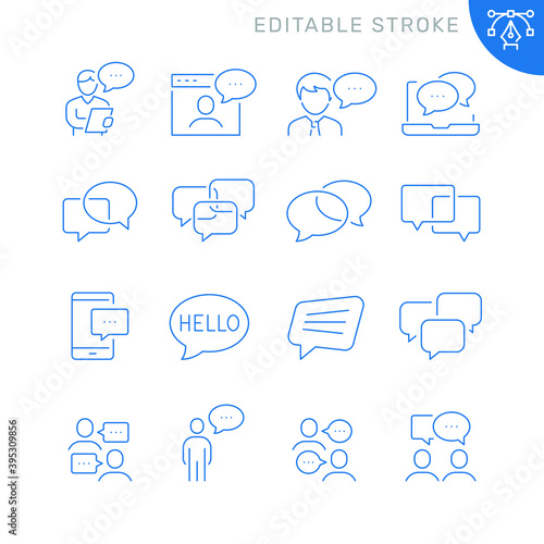 Chat bubble related icons. Editable stroke. Thin vector icon set