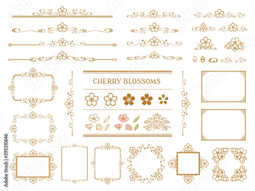 桜の和風な飾り枠のセット