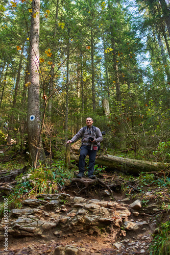 Professional nature photographer hiking