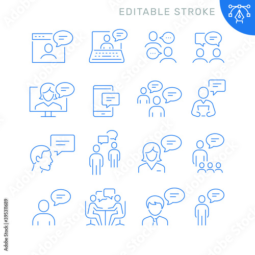 Speech related icons. Editable stroke. Thin vector icon set